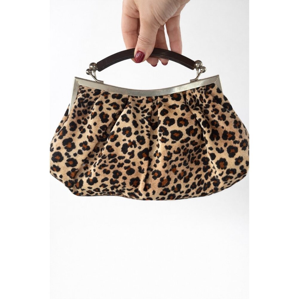 👛Leopard Print Velvet Evening Clutch Handbag With Metal Frame